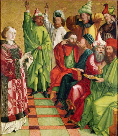 San Stefano davanti ai giudici, dal Pala di San Stefano, c.1470 da Michael Pacher